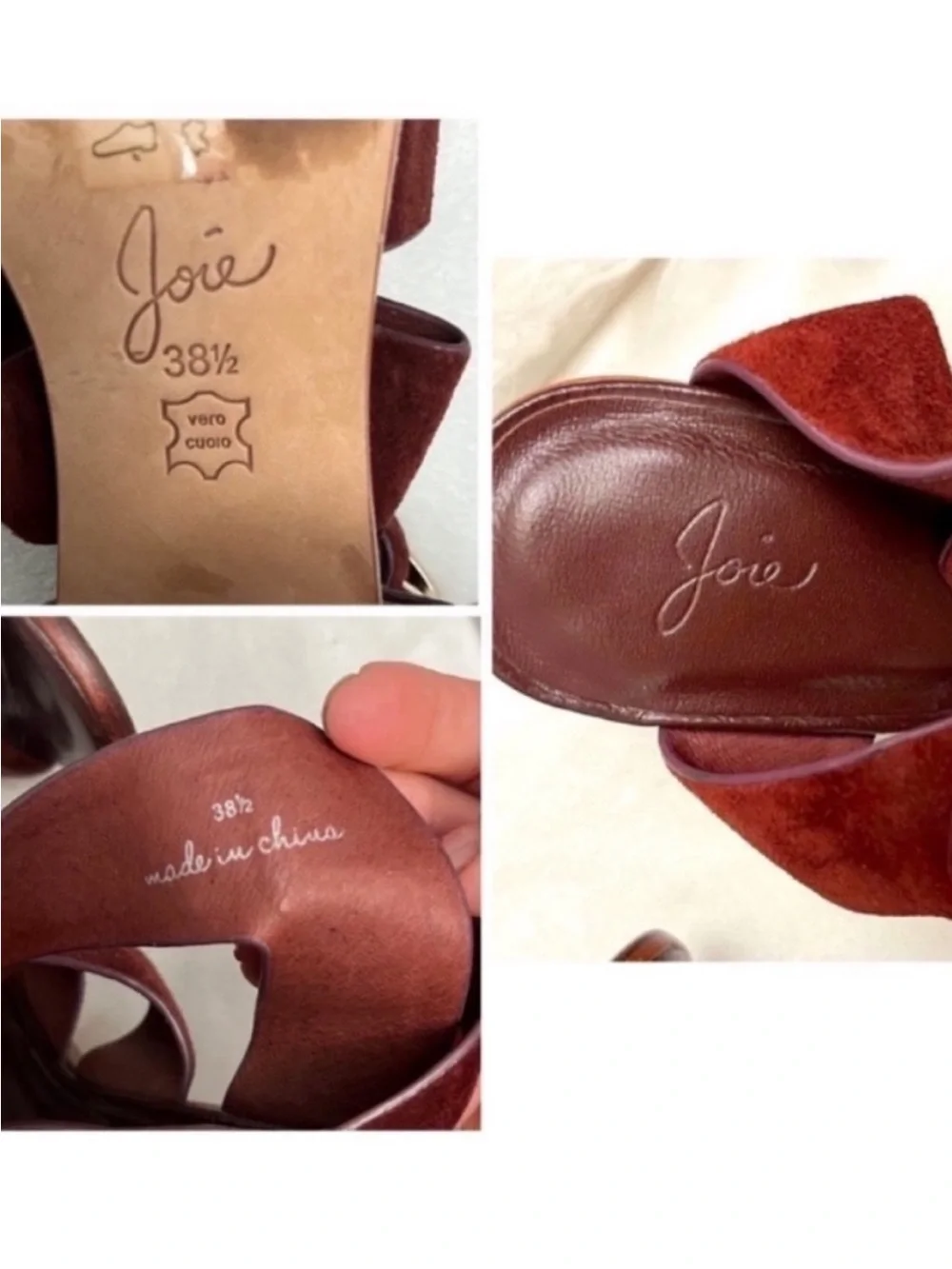Joie Avery Burgundy Suede Strappy Block Heels Size 38.5/8.5